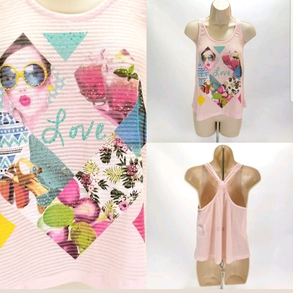 Tank Top Tie Back Love Print Beach Casual BC05